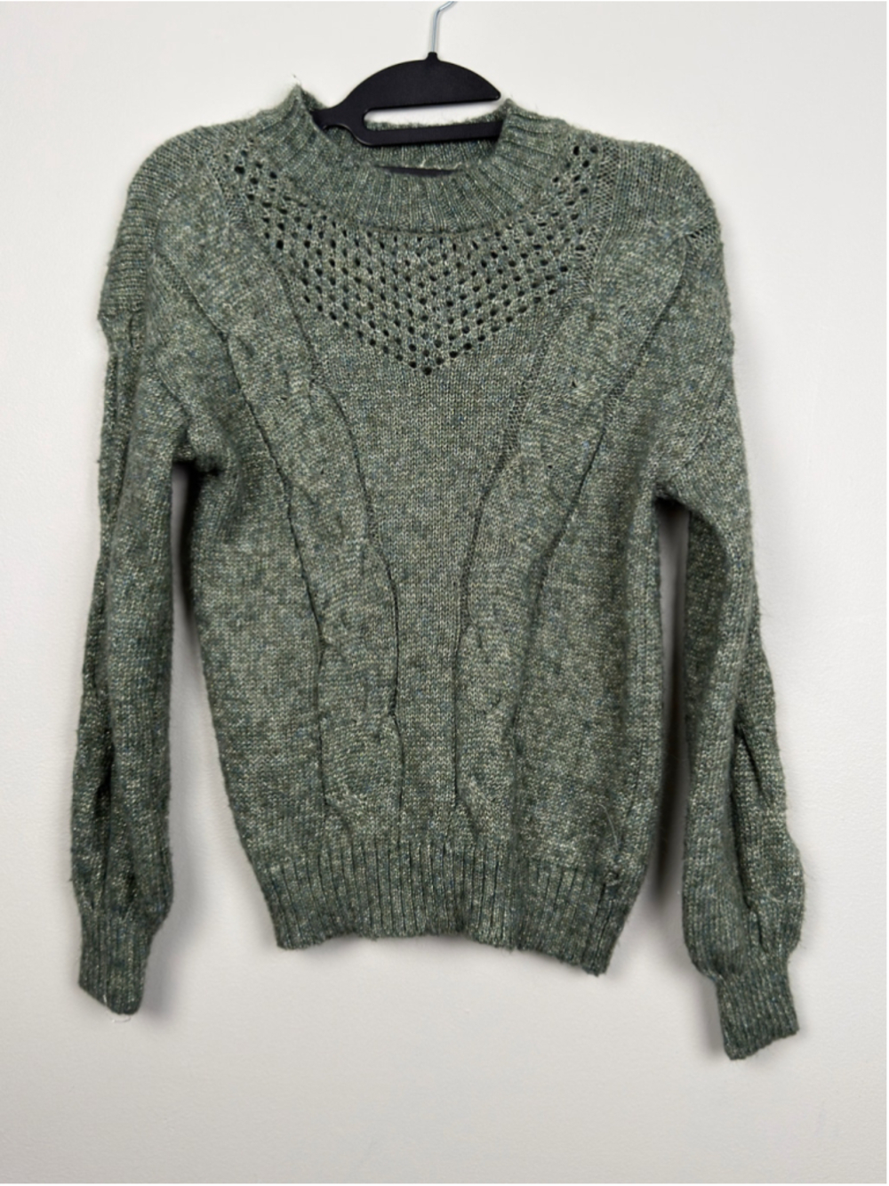 LC Lauren Conrad Green Metallic Cable Knit Sweater XS